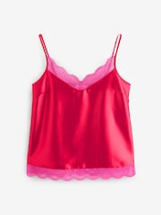Red Lace Trim Cami Shorts Set Pyjamas - Image 2 of 5