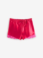 Red Lace Trim Cami Shorts Set Pyjamas - Image 3 of 5