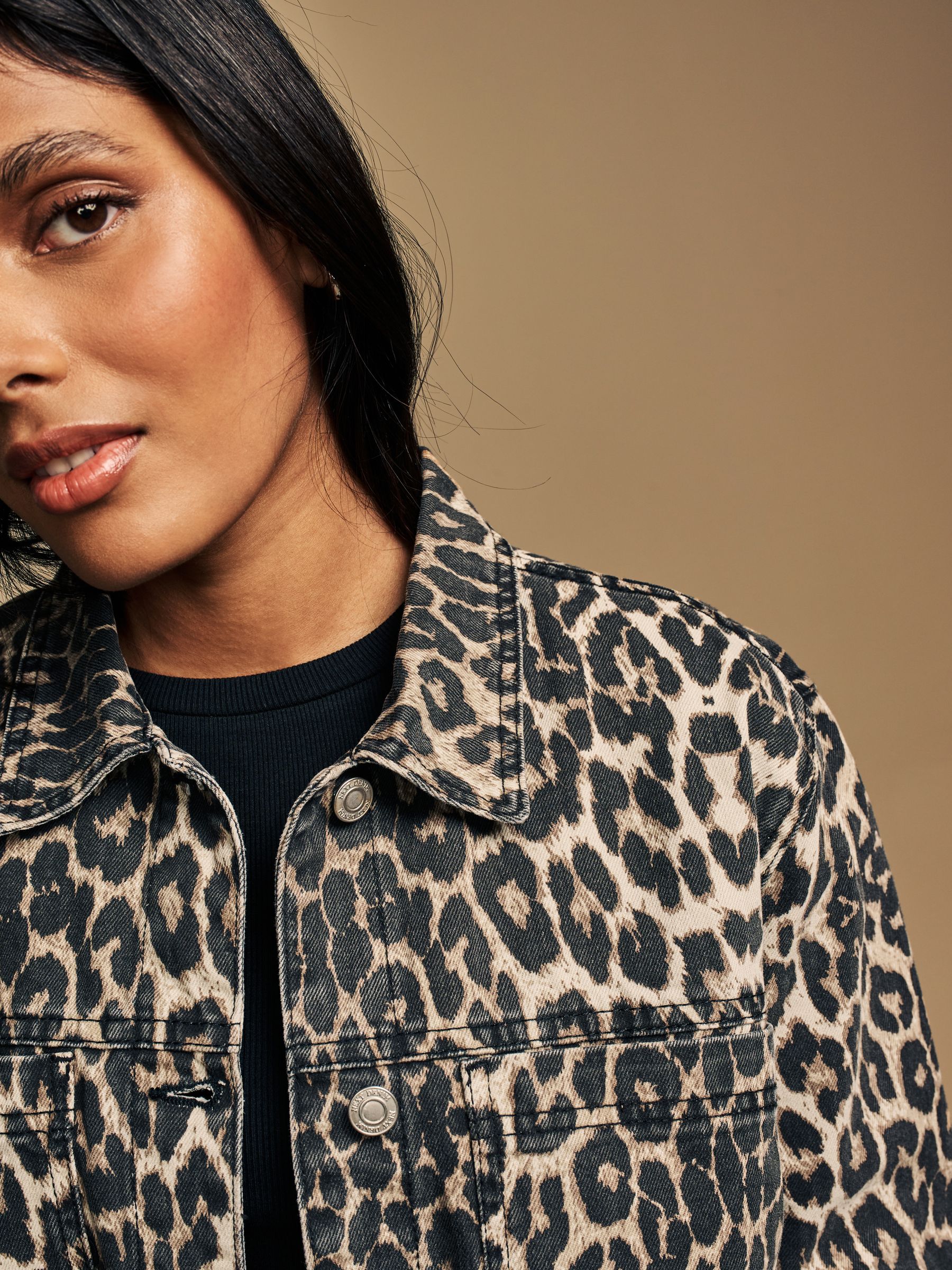 Buy Leopard Print 100% Cotton Boxy Denim Jacket from Next Germany