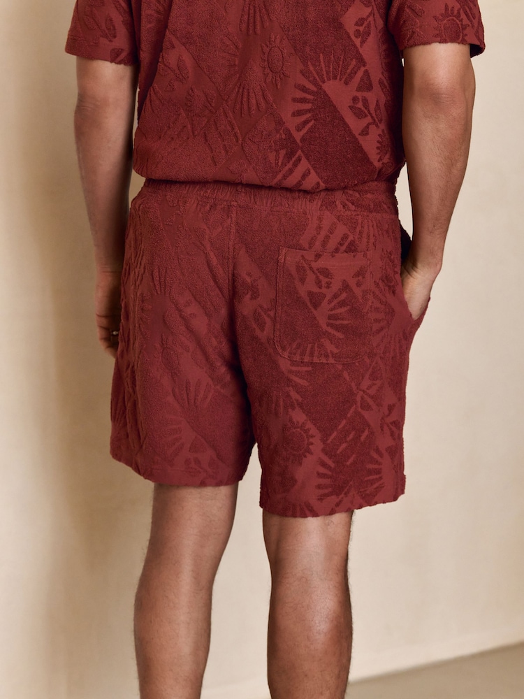 Rust Red Patterned Towel Jersey Shorts - Image 3 of 8