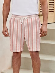 Naranja teja - 100% Cotton Elasticated Waist Textured Stripe Shorts - Imagen 1 de 9