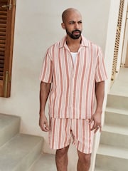 Naranja teja - 100% Cotton Elasticated Waist Textured Stripe Shorts - Imagen 2 de 9