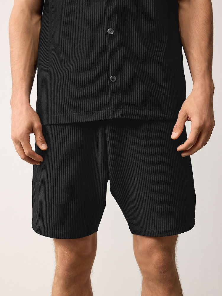 Negru - Pantaloni scurți texturați Dungă Jerseu - Imaginea 1 din 10