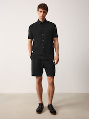 Negru - Pantaloni scurți texturați Dungă Jerseu - Imaginea 2 din 10