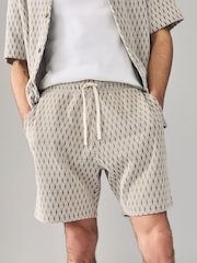 Neutral Textured Geometric Pattern Jersey Shorts - Image 1 of 9