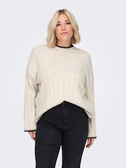 ONLY Curve Cream Contrast Stitch Knitted Pullover Jumper - Image 1 of 6