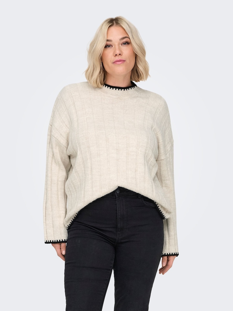 ONLY Curve Cream Contrast Stitch Knitted Pullover Jumper - Image 1 of 6
