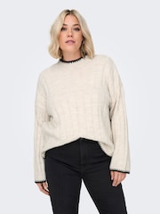 ONLY Curve Cream Contrast Stitch Knitted Pullover Jumper - Image 2 of 6