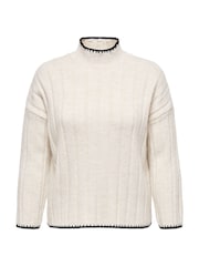 ONLY Curve Cream Contrast Stitch Knitted Pullover Jumper - Image 5 of 6