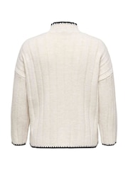 ONLY Curve Cream Contrast Stitch Knitted Pullover Jumper - Image 6 of 6