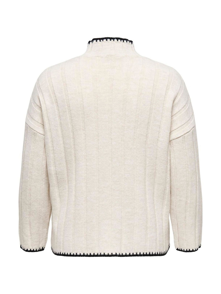 ONLY Curve Cream Contrast Stitch Knitted Pullover Jumper - Image 6 of 6