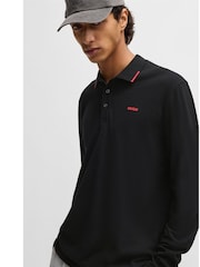 HUGO Black Logo Detail 100% Cotton Piqué Polo Shirt - Image 4 of 5