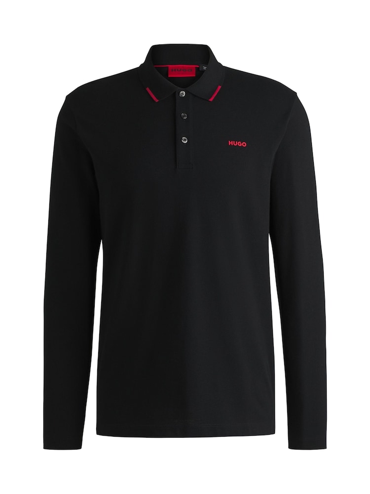 HUGO Black Logo Detail 100% Cotton Piqué Polo Shirt - Image 5 of 5