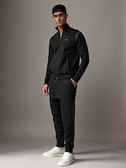 Черный - BOSS Stripe Insert Stretch Zip Neck Sweatshirt and Joggers Tracksuit Set - Image 1 of 7