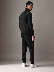 Черный - BOSS Stripe Insert Stretch Zip Neck Sweatshirt and Joggers Tracksuit Set - Image 2 of 7