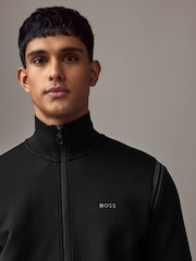 Черный - BOSS Stripe Insert Stretch Zip Neck Sweatshirt and Joggers Tracksuit Set - Image 3 of 7