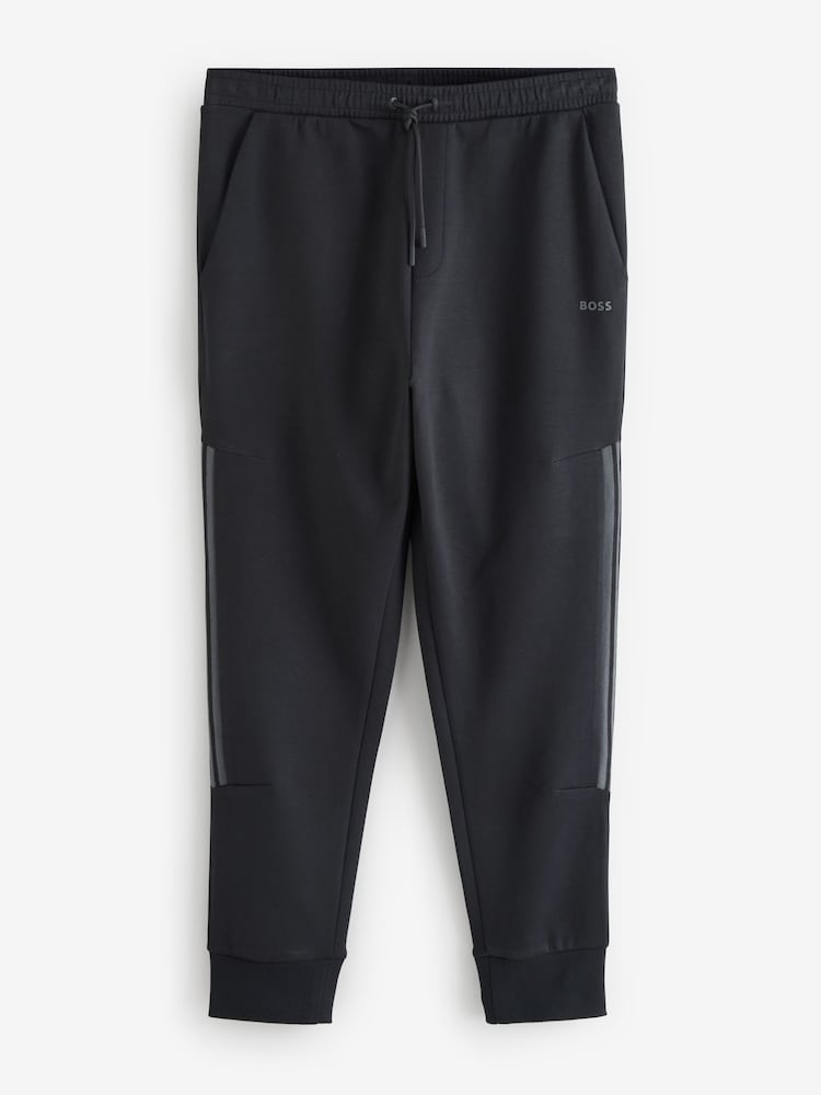 Черный - BOSS Stripe Insert Stretch Zip Neck Sweatshirt and Joggers Tracksuit Set - Image 7 of 7