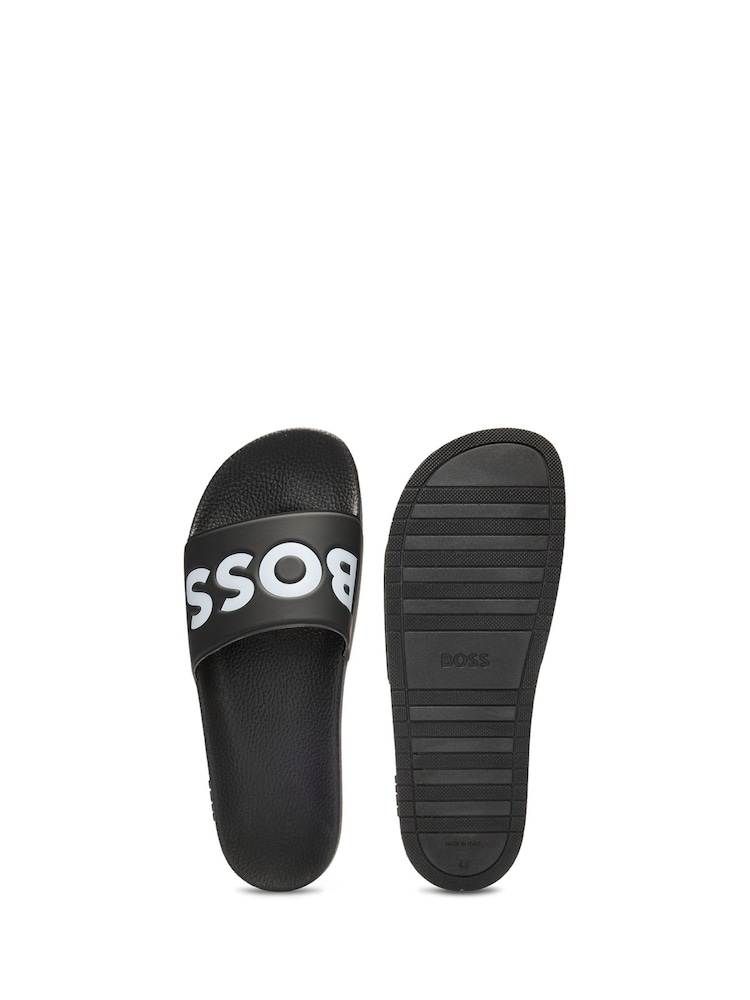 Boss Black Embossed Logo Slides NWT Buy BOSS Black/Chrome Large Logo Sliders from Next USA main image 3