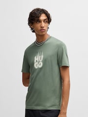 HUGO Green Stacked Smoke Logo 100% Cotton Jersey T-Shirt - Image 1 of 3