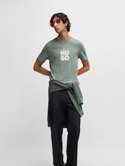 HUGO Green Stacked Smoke Logo 100% Cotton Jersey T-Shirt - Image 2 of 3