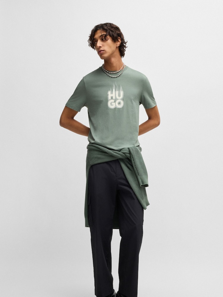 HUGO Green Stacked Smoke Logo 100% Cotton Jersey T-Shirt - Image 2 of 3