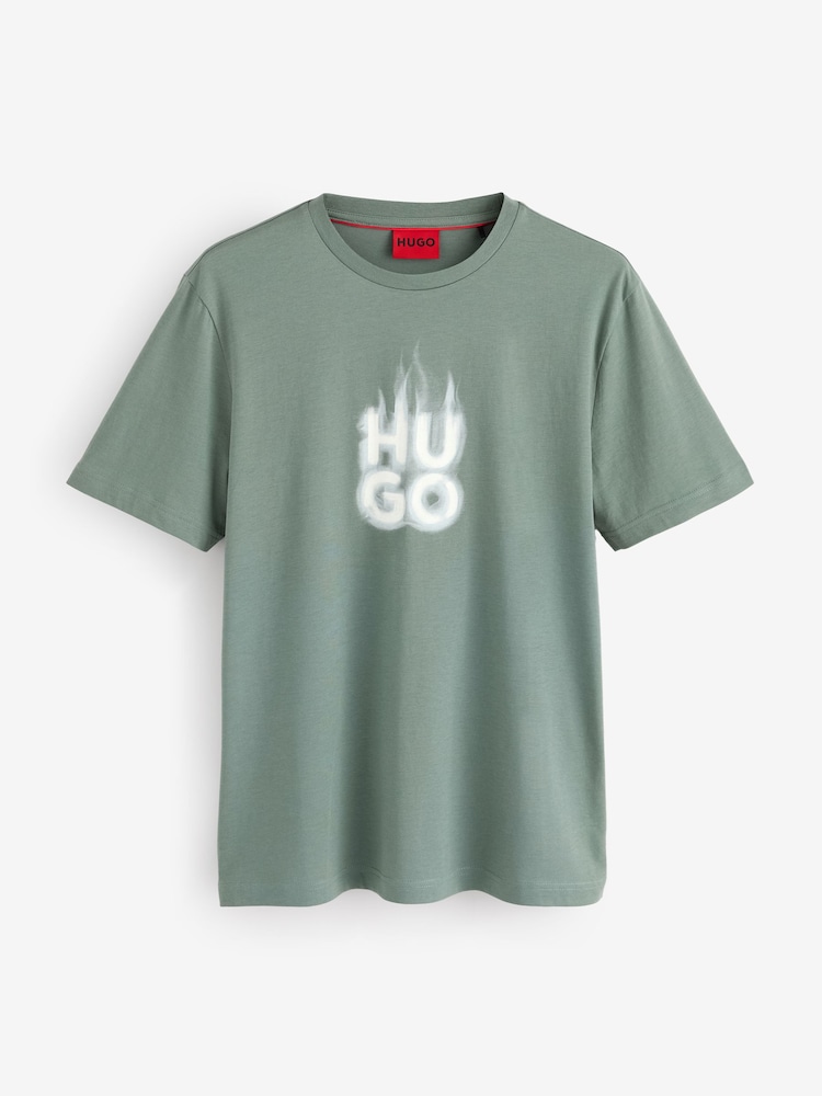 HUGO Green Stacked Smoke Logo 100% Cotton Jersey T-Shirt - Image 3 of 3
