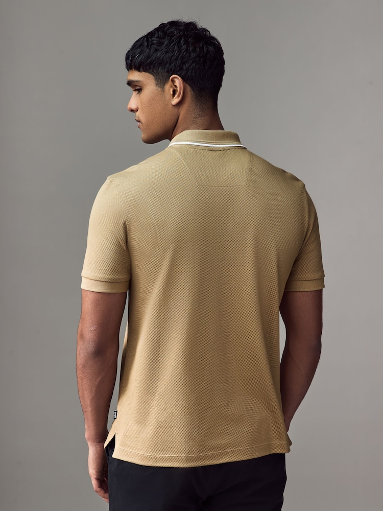 BOSS Natural Regular Fit Zip Placket Structured Polo Shirt - Image 2 of 5