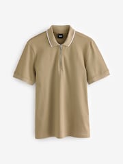 BOSS Natural Regular Fit Zip Placket Structured Polo Shirt - Image 5 of 5