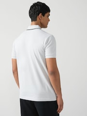 BOSS White Philix Tape Zip Neck Contrast Detail Knit Polo Shirt - Image 2 of 4