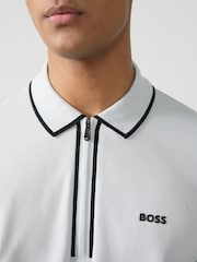BOSS White Philix Tape Zip Neck Contrast Detail Knit Polo Shirt - Image 3 of 4