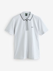 BOSS White Philix Tape Zip Neck Contrast Detail Knit Polo Shirt - Image 4 of 4