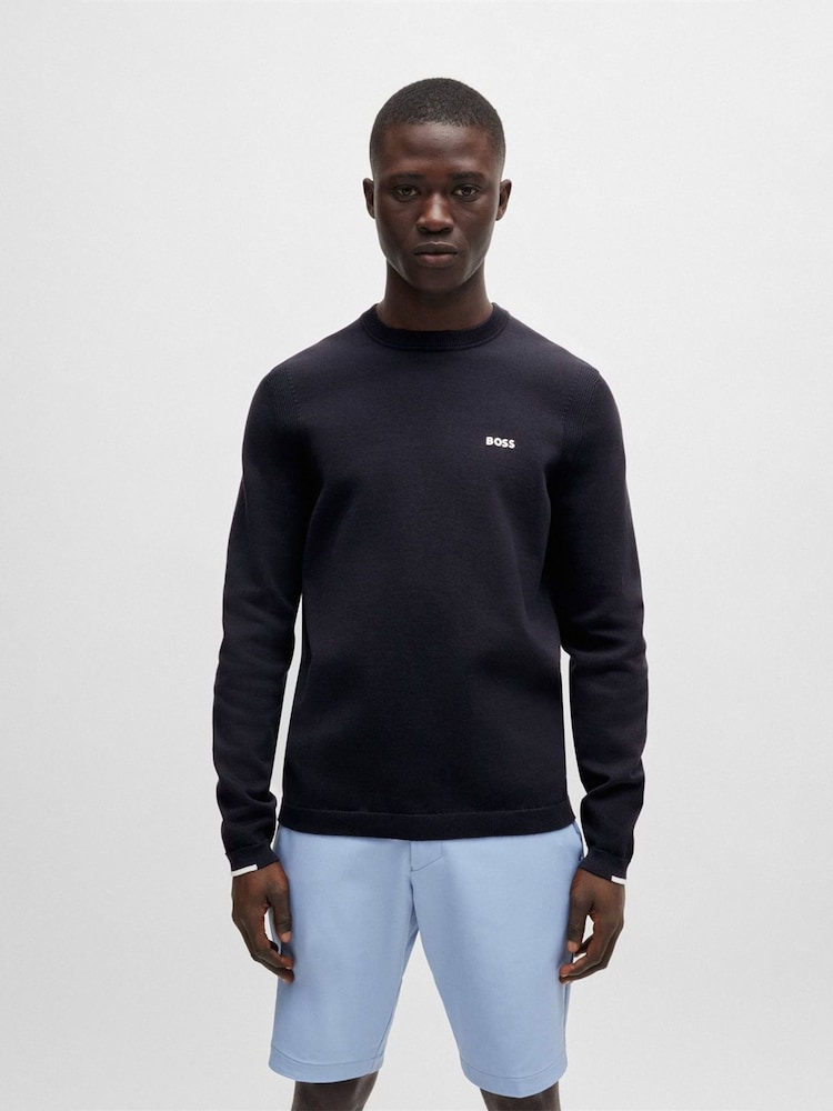 BOSS Navy Logo Cotton Blend Jumper - Image 1 of 10
