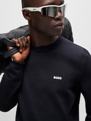 BOSS Navy Logo Cotton Blend Jumper - Image 4 of 10