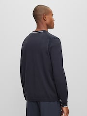 BOSS Navy Logo Cotton Blend Jumper - Image 6 of 10