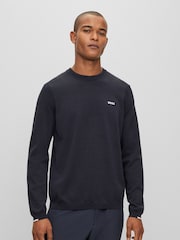 BOSS Navy Logo Cotton Blend Jumper - Image 8 of 10