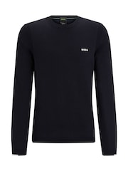BOSS Navy Logo Cotton Blend Jumper - Image 9 of 10