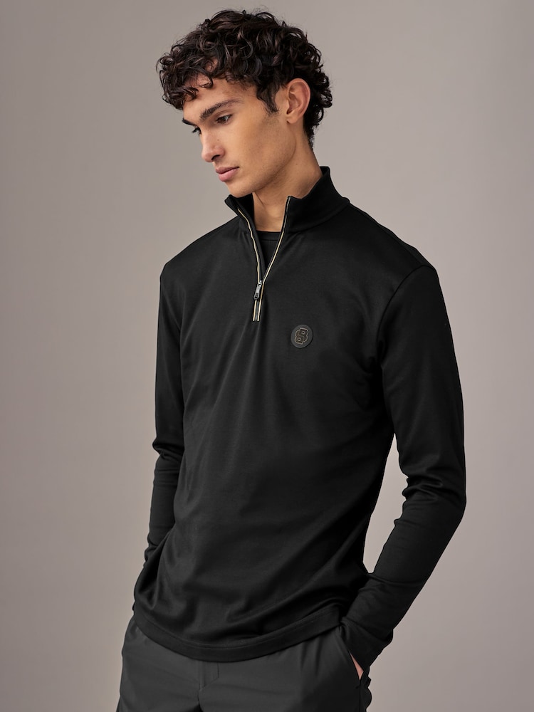 BOSS Black Piraq Quarter Zip 100% Cotton Polo Shirt - Image 1 of 4