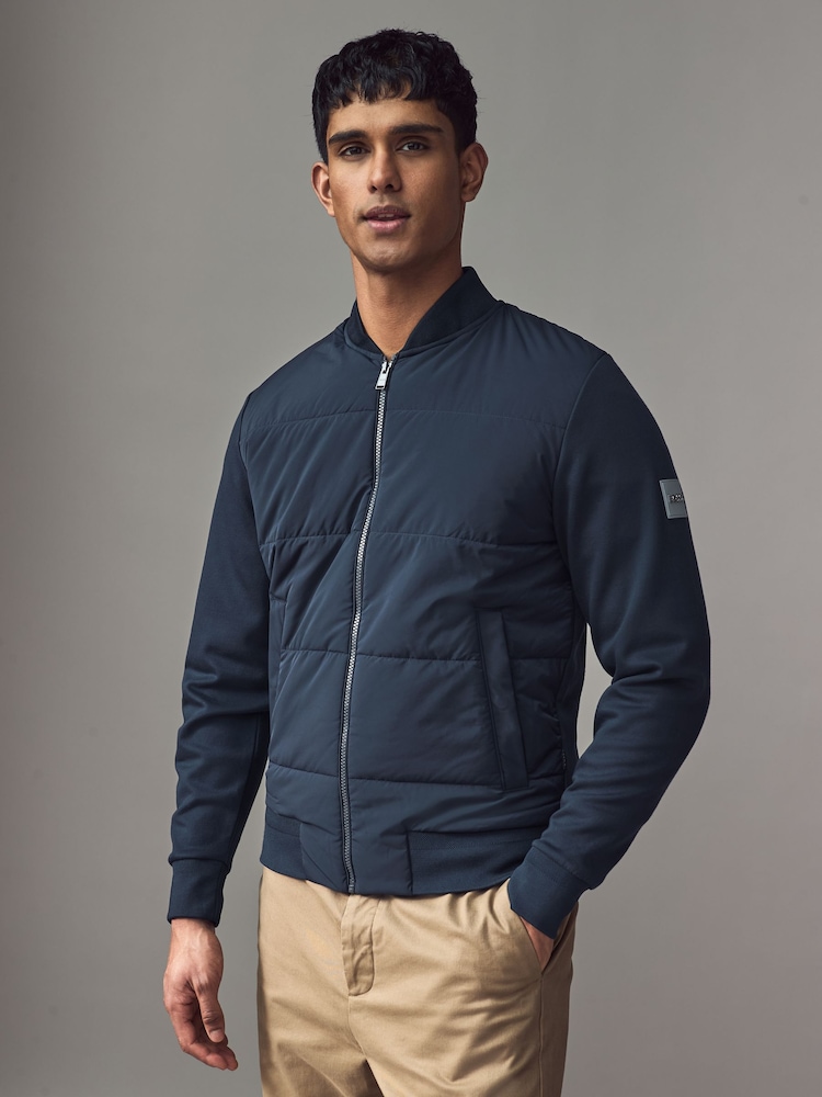 BOSS Blue Mercerised Cotton Zip-Up Padded Sweatshirt - Image 1 of 5 BOSS Blue Mercerised Cotton Zip-Up Padded Sweatshirt - Image 1 of 5