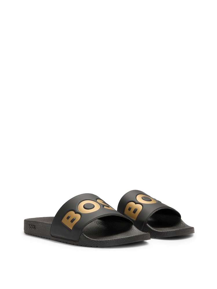 BOSS Black/Chrome Large Logo Sliders - Image 1 of 7