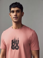 HUGO Pink Stacked Smoke Logo 100% Cotton Jersey T-Shirt - Image 3 of 4