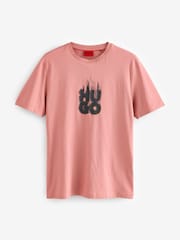 HUGO Pink Stacked Smoke Logo 100% Cotton Jersey T-Shirt - Image 4 of 4