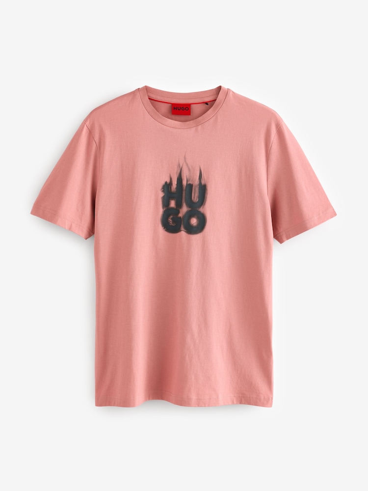 HUGO Pink Stacked Smoke Logo 100% Cotton Jersey T-Shirt - Image 4 of 4