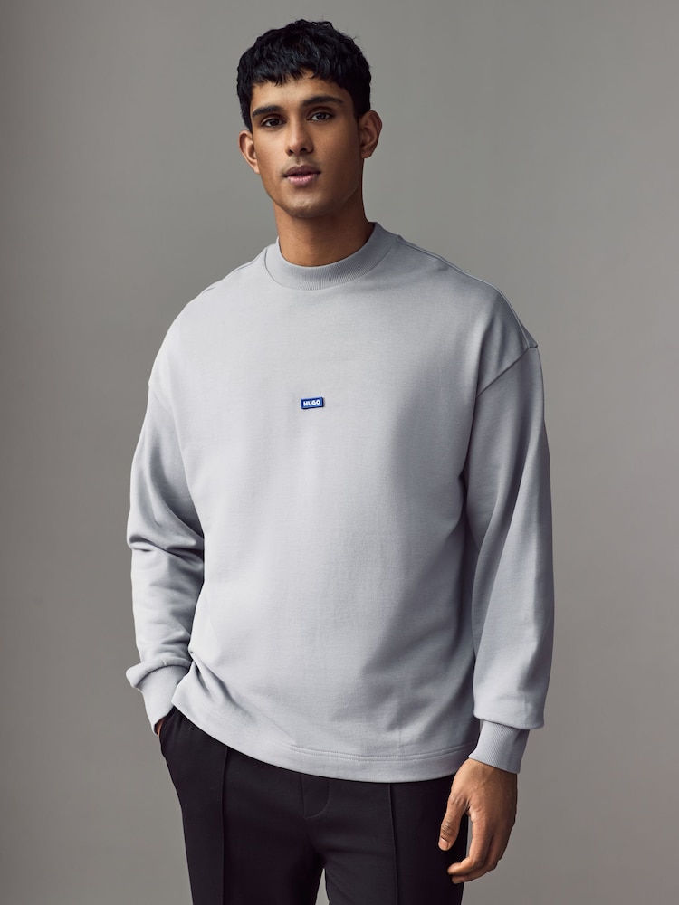 HUGO Grey Hugo Logo Label 100% Cotton Sweatshirt - Image 1 of 4