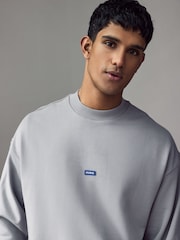 HUGO Grey Hugo Logo Label 100% Cotton Sweatshirt - Image 3 of 4