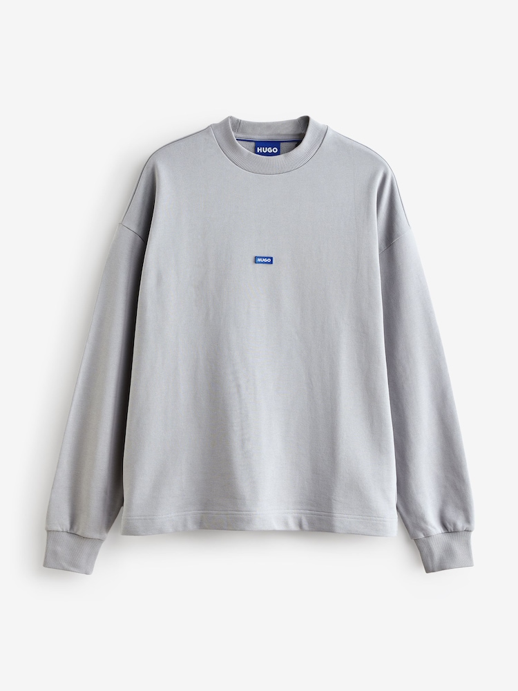 HUGO Grey Hugo Logo Label 100% Cotton Sweatshirt - Image 4 of 4