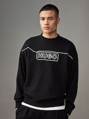 HUGO Black Chain Stitch Logo Terry 100% Cotton Sweatshirt - Image 1 of 4