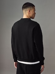 HUGO Black Chain Stitch Logo Terry 100% Cotton Sweatshirt - Image 2 of 4