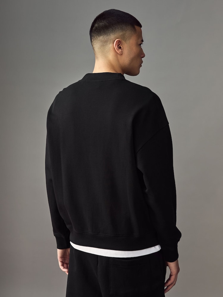 HUGO Black Chain Stitch Logo Terry 100% Cotton Sweatshirt - Image 2 of 4