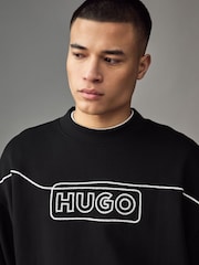 HUGO Black Chain Stitch Logo Terry 100% Cotton Sweatshirt - Image 3 of 4