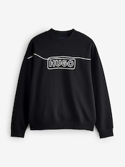 HUGO Black Chain Stitch Logo Terry 100% Cotton Sweatshirt - Image 4 of 4